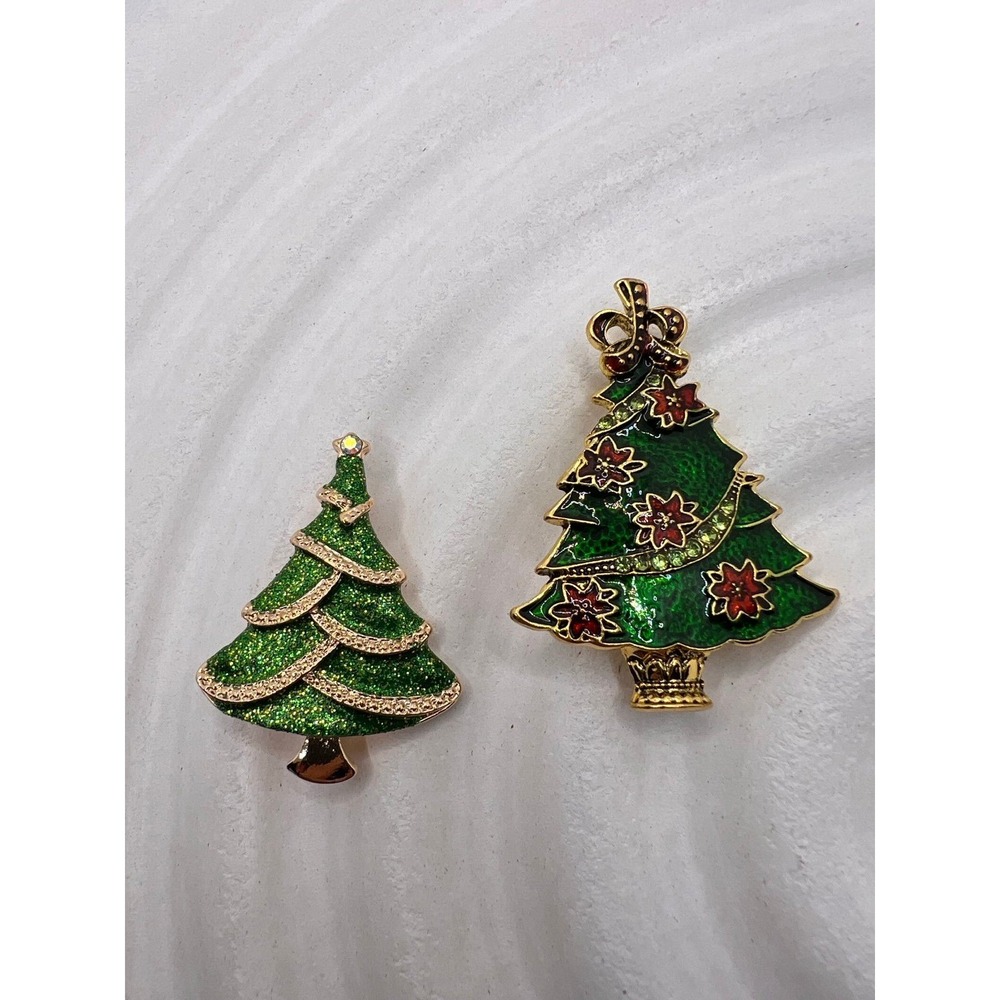 Christmas Tree Brooch Bundle Enamel Rhinestone Holiday Pin Set Unisex